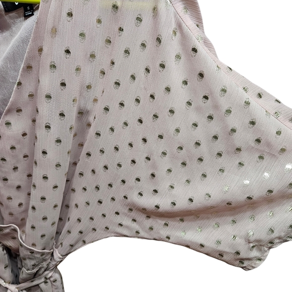 Lulus Delight at Dawn Gold and Mauve Print Surplice Romper Small - Picture 11 of 13